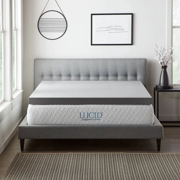 Lucid Comfort Collection 3x22 Bamboo Charcoal Memory Foam Topper - Queen