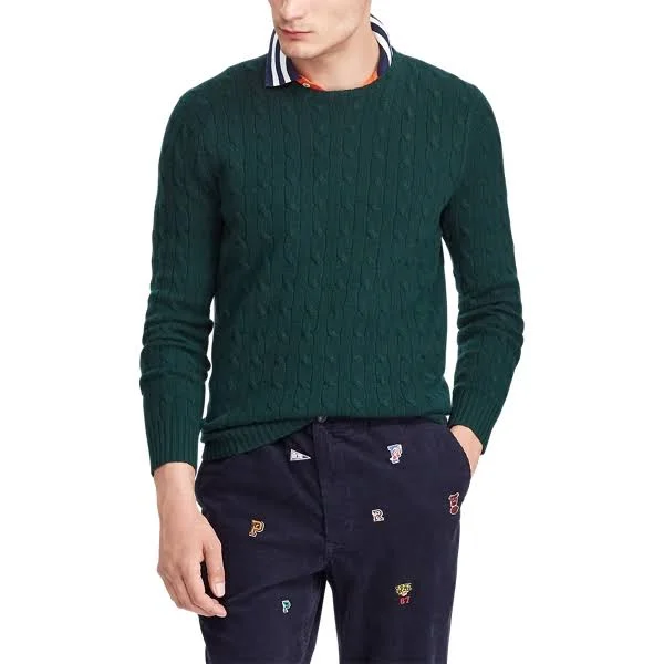 Ralph Lauren Men's Cable-Knit Cashmere Sweater - Size XXL in College Green