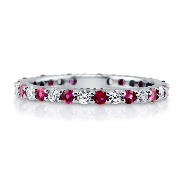 Berricle Sterling Silver Simulated Ruby Cubic Zirconia CZ Stackable Anniversary Fashion Right Hand Eternity Band Ring Size 8
