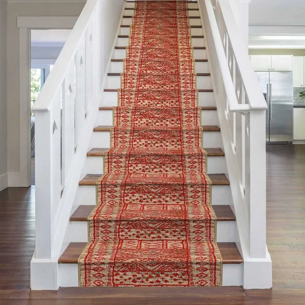 runrug USA Afrikans Taupe, Red Stair Carpet Runner Length: 23 Foo