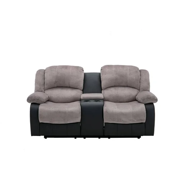 NH Designs Champion and Faux Leather Motion Loveseat and Console Gray