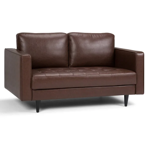 Simpli Home Blaine Loveseat, Distressed Cognac Faux Air Leather