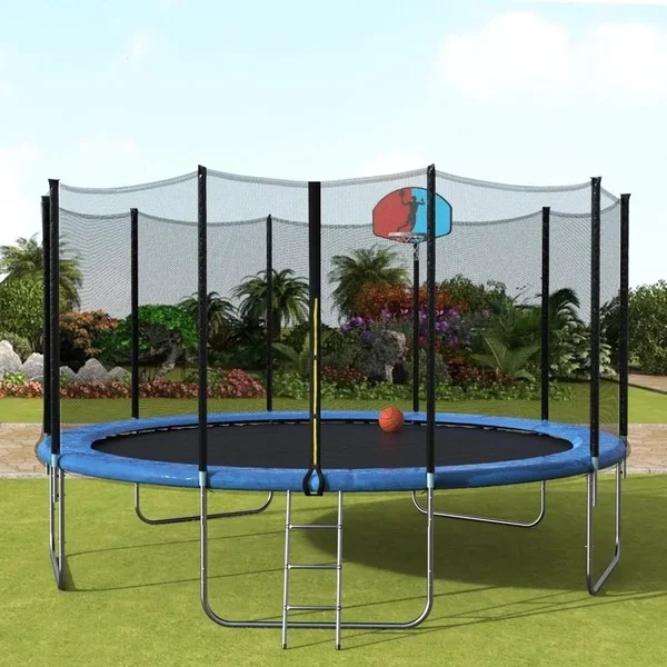 Online Euroco 15& Round Trampoline with Safety Enclosure - Basketball Hoop and Ladder