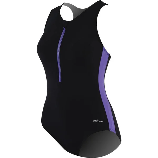 Dolfin 60575 Zip-Front Racerback Solid-black/purple-14 - Women's