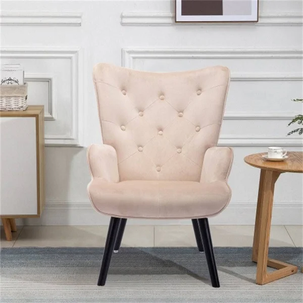 [Pre-Sale]Living Room Velvet Fabric Accent Chair/ Leisure Chair with Wood Feet - Navy Blue, 37.8" x 27.17" x 27.56"