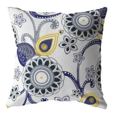Flower Circles Suede Blown and Closed Pillow Orange - Light Green, Gray on Indigo Bungalow Rose Color: Yellow/Gray/White, Size: 2