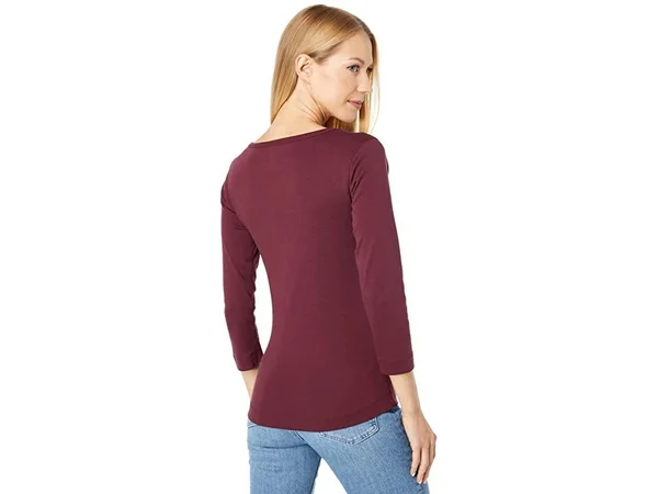 Three Dots 100% Cotton Heritage Knit 3/4 Sleeve British Tee Women's Long Sleeve Pullover Port Royale : Xs (US 0-2)