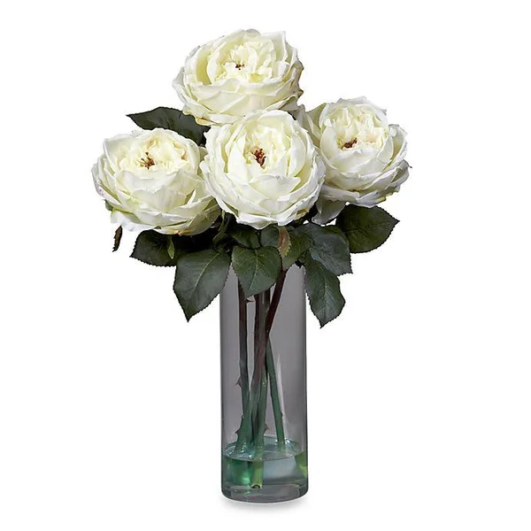 Nearly Natural 18x22 Fancy Cylinder Silk Floral Arrangement with Vase in White