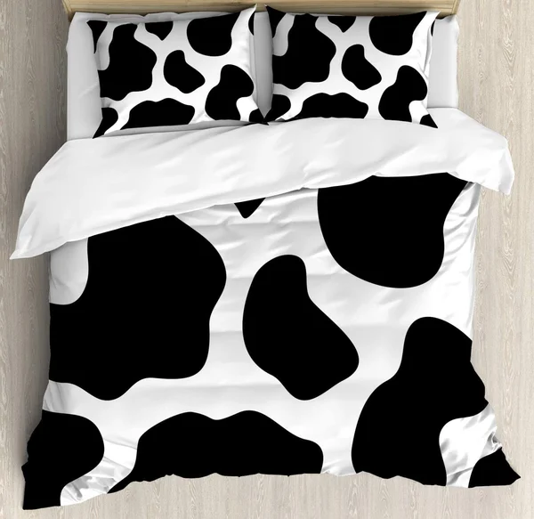 Ambesonne Cow Print Duvet Cover Set, Hide of An Animal Dark Shade Spots Abstract and Plain Style Barnyard Life, Decorative 3 Pie