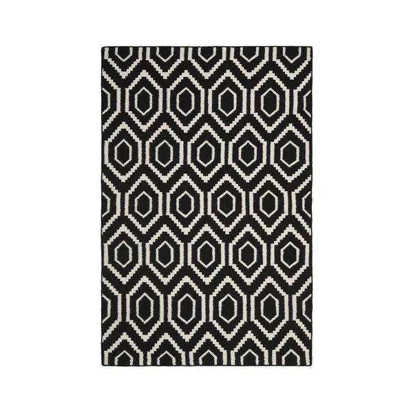 Safavieh 8& x 10& Dhurries DHU556L Black - Ivory Rug
