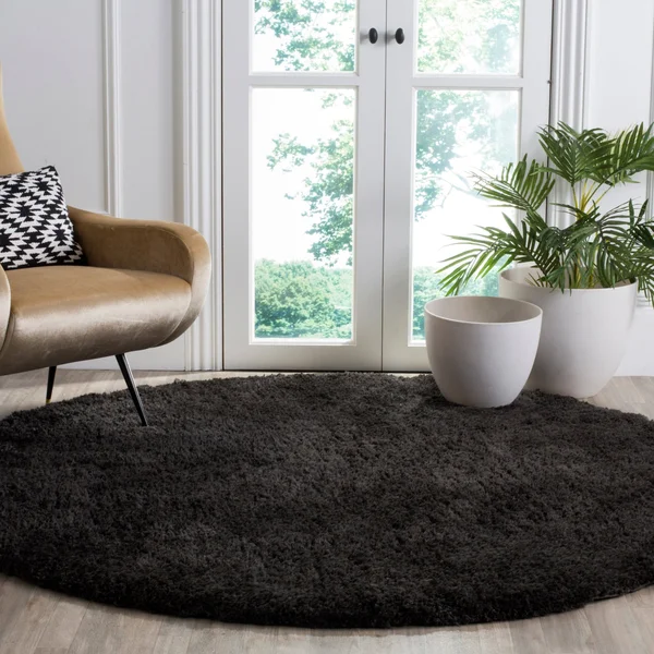 Safavieh Sheep Shag SSG120C Charcoal Rug 6& x 6& Round