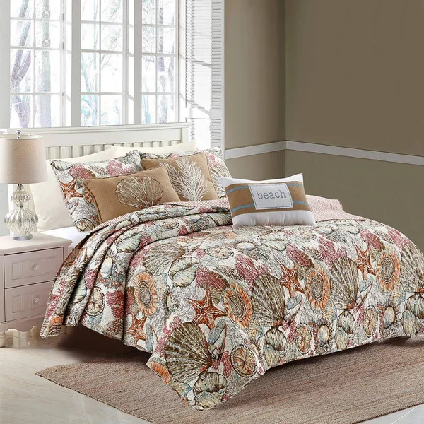 Elise & James Home Brushed Ashore Quilt Set Blue, Orange, White Twin