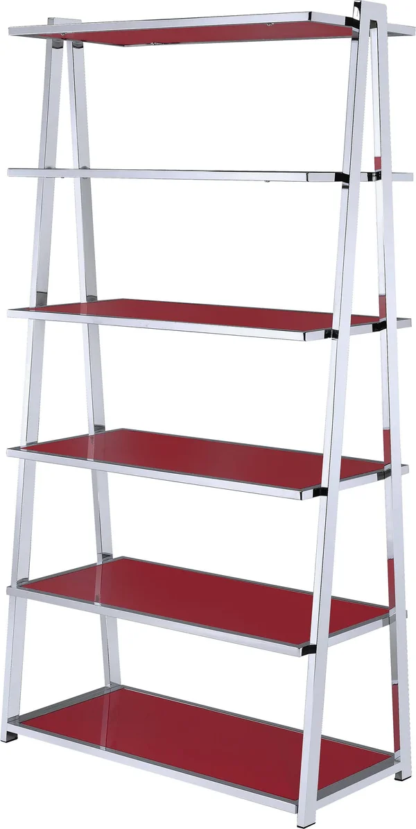 Acme Furniture Coleen Bookshelf - Red High Gloss & Chrome
