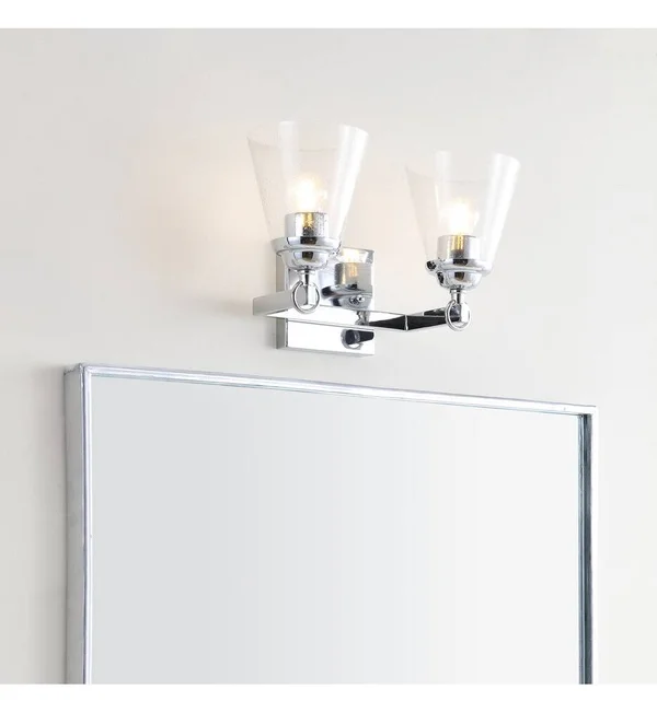 Jonathan Y Marion 12.75 in. 2-Light Hurricane Metal/Glass Chrome Vanity Light