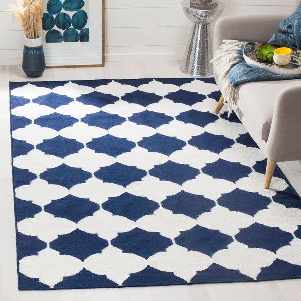 Safavieh 3& x 5& Dhurries DHU624D Navy - Ivory Rug