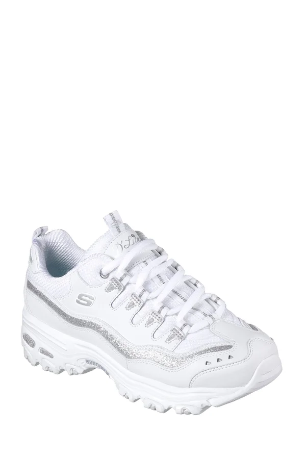 Skechers Women's D&Lites Now and Then Sneaker, Size: 9, White/Silver