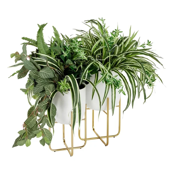 Set of 2 White Metal Contemporary Planter
