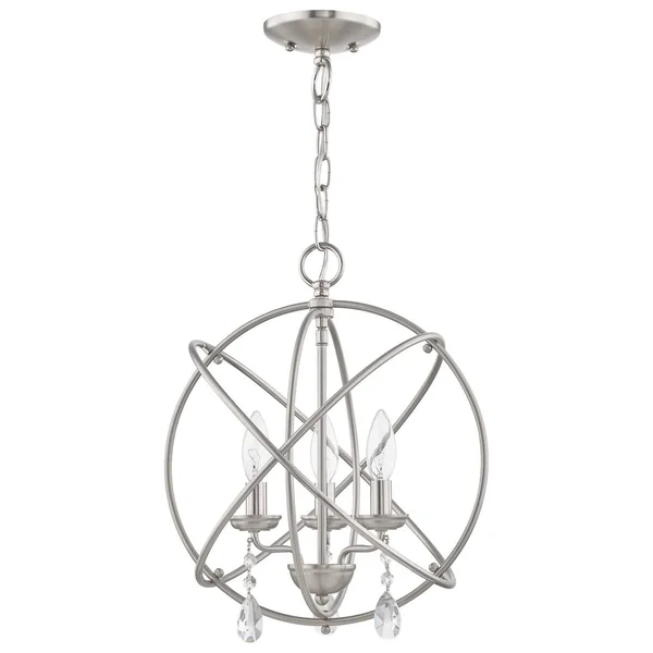 Livex Lighting Aria 3 Light Brushed Nickel Convertible Mini Chandelier/Ceiling Mount 40904-91