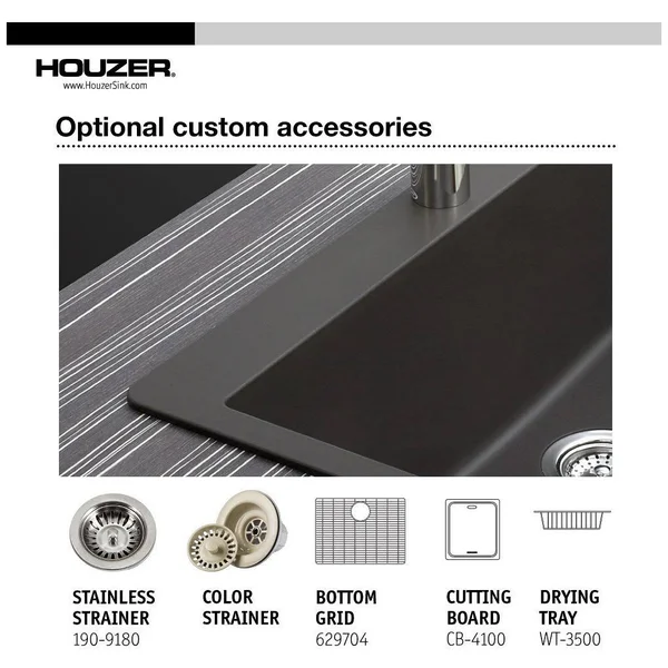 Houzer G-100 Quartztone Granite Single Bowl Topmount Kitchen Sink Cloud