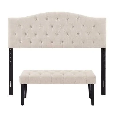 Migdalia Queen Upholstered Panel Headboard and Bench Charlton Home