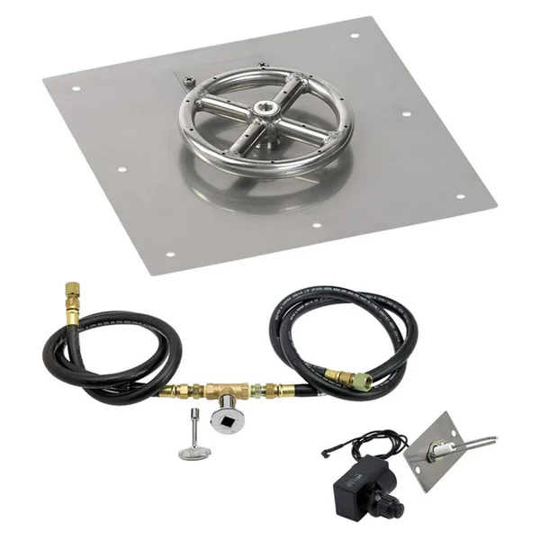 American Fireglass SS-SFPKIT-N-18 18 in. Square Stainless Steel Flat Pan with Spark Ignition Kit - Natural GAS