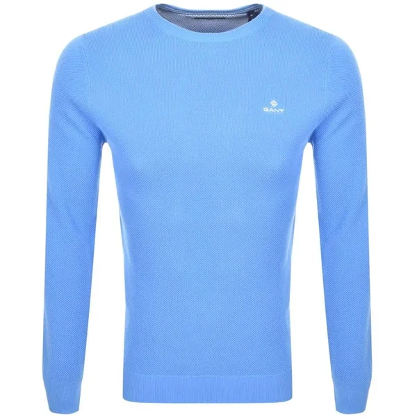 Gant Crew Neck Pique Knit Jumper Blue
