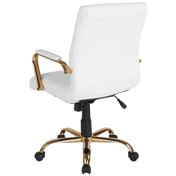 Flash Furniture Mid-Back Leather Executive Swivel Chair with Gold Frame and Arms, White