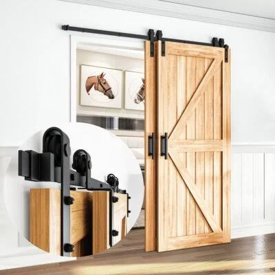 Low Ceiling Single Bypass Double Door Barn Hardware Kit Bronco Hardware Track Length: 114 in.