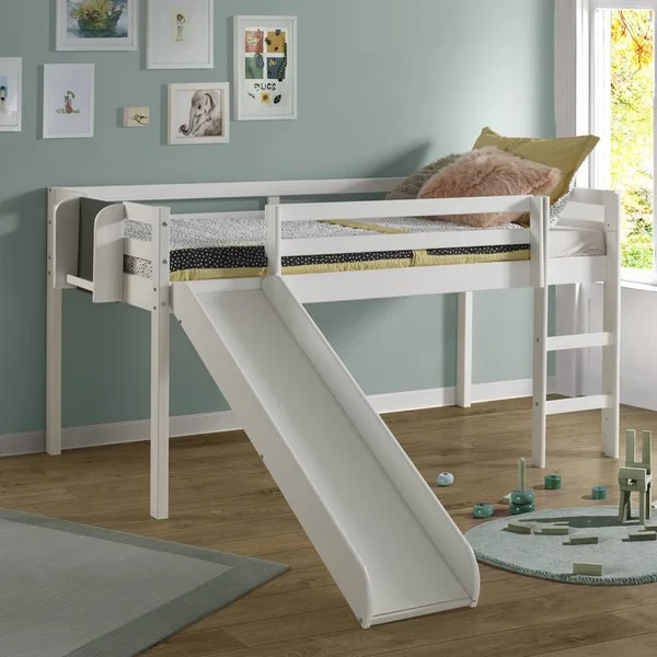 Naomi Home Cindy Low Loft Bed with Fun Slide White/Twin