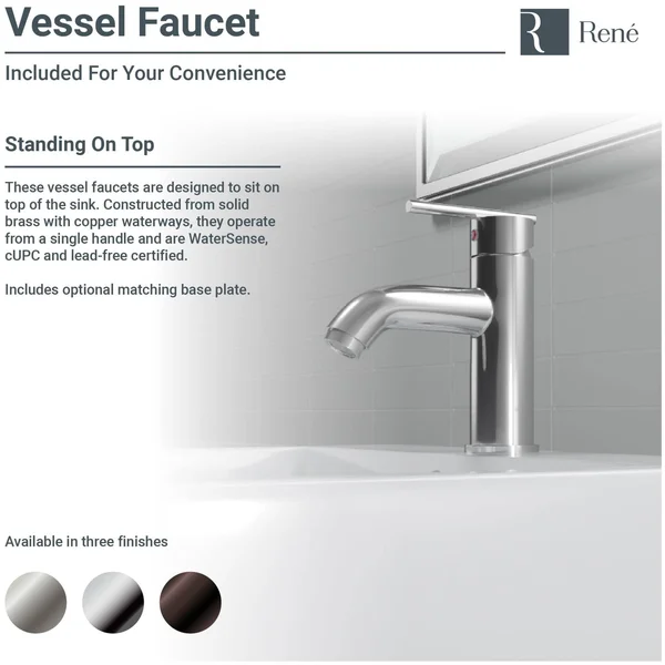 Rene R2-5018-B-R9-7009-BN Biscuit Porcelain Vessel Sink with Brushed Nickel Vessel Faucet and Vessel Pop-Up Drain - 21" x 16
