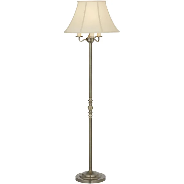 Regency Hill Traditional Floor Lamp Antique Brass Shabby Chic Off White Bell Shade Candelabra for Living Room Reading Bedroom