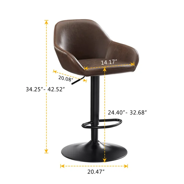Tribesigns Adjustable Counter-Height Stools, Faux Leather Bar Stools, Dining Chairs(Set of 2) - Grey/Chrome