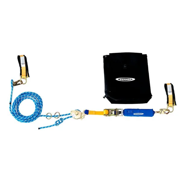 Werner L102030 30ft 2-Man Rope Horizontal Lifeline System, Cross-Arm Strap, Ratchet Tensioner