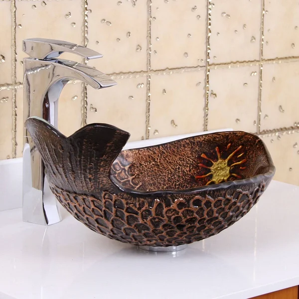 Elite Atlantic Whale Pattern Tempered Glass Bathroom Vessel Sink