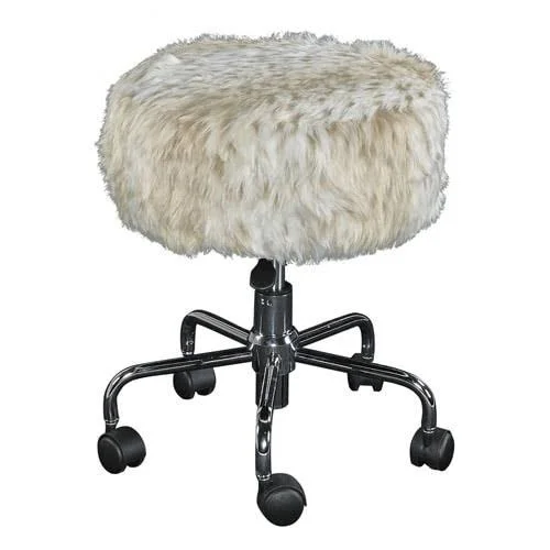 Linon Farrah Stool - White/Silver/Off-White