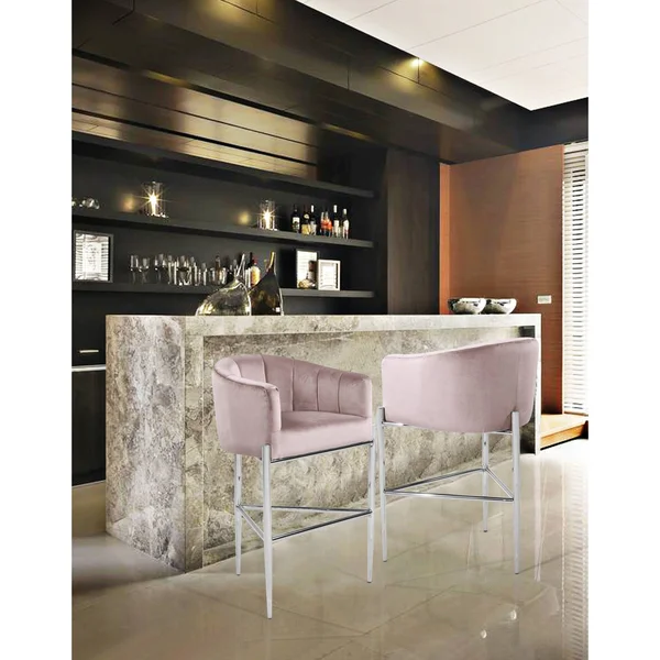 Silver Orchid Unkel Velvet Upholstered Chrome Base Bar/Counter Stool - N/A - Blush - Counter Height
