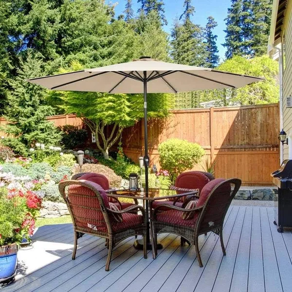Costway 10& Solar LED Lighted Patio Market Umbrella Shade Tilt Adjustment Crank-Burgundy