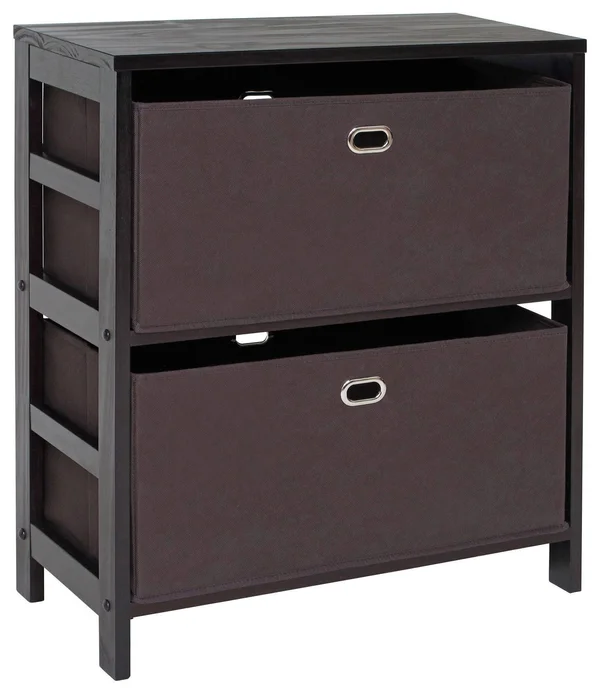 Winsome Wood Torino 3-Pc Set Storage Shelf w/ Black Fabric Baskets