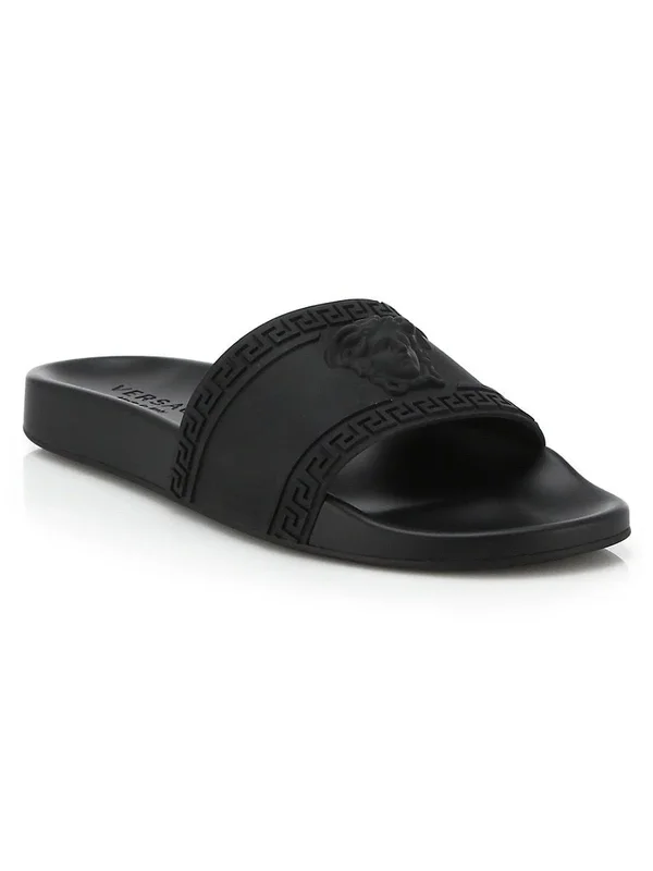 Versace Men's Medusa & Greek Key Shower Slide Sandals - Red, Men's, 10D