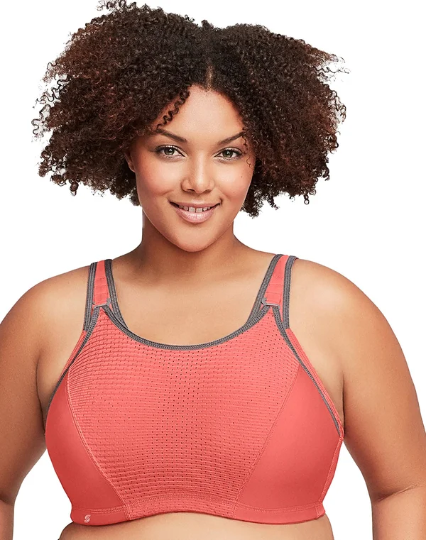 Glamorise Women's Adjustable Wire Sports Bra, 44B, Coral/Grey