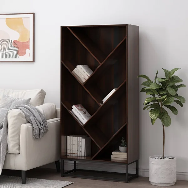 65x22 Bucy Modern Industrial 6 Shelf V Bookcase Dark Walnut/Black - Christopher Knight Home