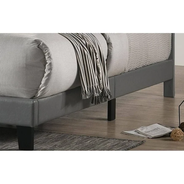 Best Quality Furniture Black Faux Leather Panel Bed - Queen