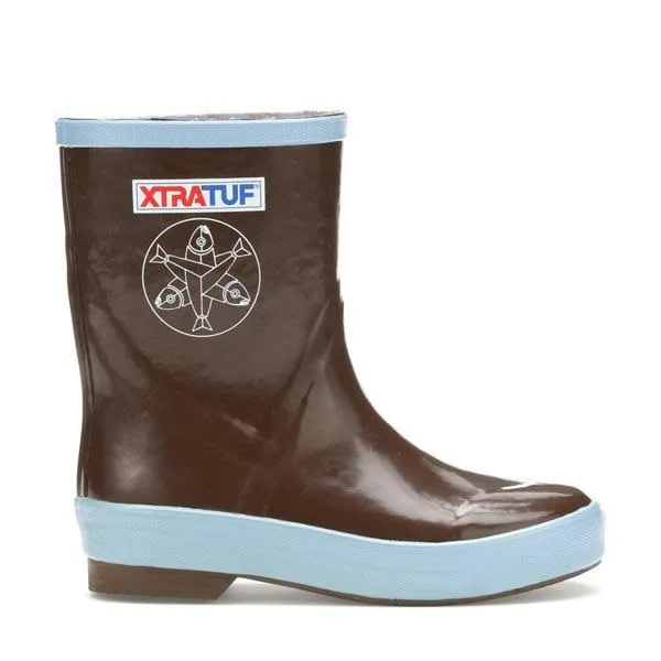 Salmon Sister Little Kid 8 in Legacy Boot by Xtratuf USA 100% Dry, in Chocolate with Whale Print, Rubber/Neoprene