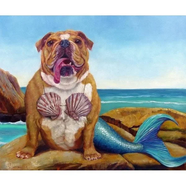 Easy Art Prints Lucia Heffernan&s &Mermaid Dog& Premium Canvas Art - 30 x 36 - Modern Black Frame