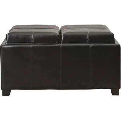 Jaymee-Lynn 35x22 Wide Faux Leather Square Ottoman with Storage Latitude Run Upholstery: Espresso Faux Leather