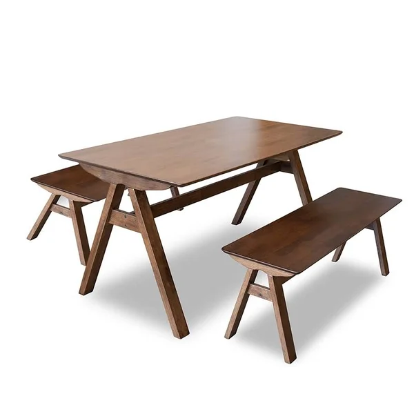 Ashcroft Mid-Century Modern Stella Walnut Wood (2) Bench Dining Set