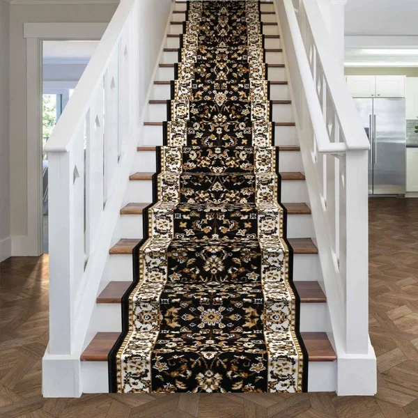 runrug USA Persian Black Stair Carpet Runner Length: 10 foot - WIDT