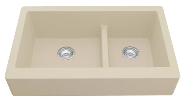 Karran Retrofit Apron-Front Quartz Double Bowl Kitchen Sink (Bisque)