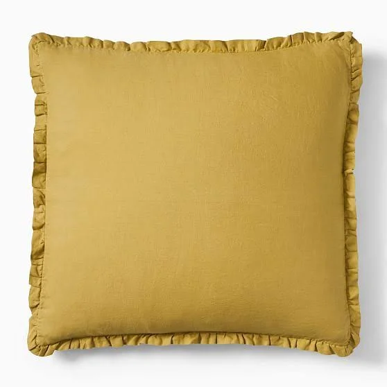 European Flax Linen Ruffle Duvet, Euro Sham Set, Dijon