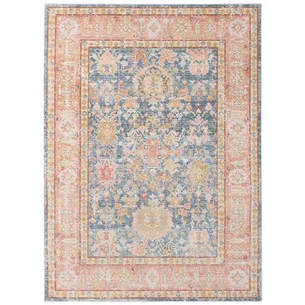 Porch & den Queens Vintage Bordered Area Rug - Blue/Pink 9& x 13&